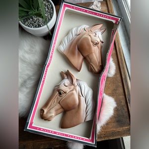 Set of 2 Miller Studio Chalkware Palamino Horse Heads 1977 In Original